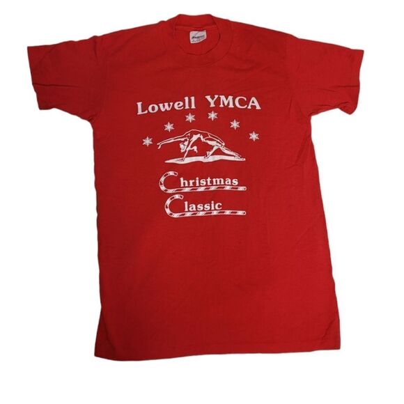 VINTAGE 80s red single stitch‎ YMCA Christmas Classic crew neck t-shirt S - Picture 1 of 10